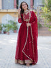 Glamorous Maroon Embroidered Georgette Festival Wear Gown