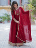 Glamorous Maroon Embroidered Georgette Festival Wear Gown