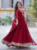 Glamorous Maroon Embroidered Georgette Festival Wear Gown