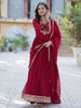 Glamorous Maroon Embroidered Georgette Festival Wear Gown