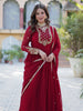 Glamorous Maroon Embroidered Georgette Festival Wear Gown