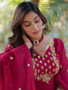 Tantalizing Pink Embroidered Georgette Traditional Gown With Dupatta