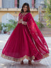 Tantalizing Pink Embroidered Georgette Traditional Gown With Dupatta