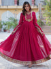Tantalizing Pink Embroidered Georgette Traditional Gown With Dupatta