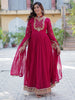 Tantalizing Pink Embroidered Georgette Traditional Gown With Dupatta