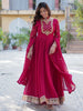 Tantalizing Pink Embroidered Georgette Traditional Gown With Dupatta