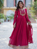 Tantalizing Pink Embroidered Georgette Traditional Gown With Dupatta