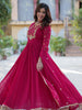 Tantalizing Pink Embroidered Georgette Traditional Gown With Dupatta