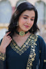 Pretty Rama Blue Zari Embroidered Georgette Reception Wear Gown