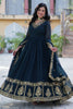 Pretty Rama Blue Zari Embroidered Georgette Reception Wear Gown