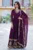 Stunning Wine Zari Embroidered Georgette Wedding Gown With Dupatta