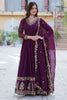 Stunning Wine Zari Embroidered Georgette Wedding Gown With Dupatta