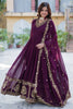 Stunning Wine Zari Embroidered Georgette Wedding Gown With Dupatta