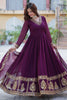 Stunning Wine Zari Embroidered Georgette Wedding Gown With Dupatta