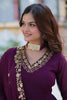 Stunning Wine Zari Embroidered Georgette Wedding Gown With Dupatta