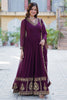 Stunning Wine Zari Embroidered Georgette Wedding Gown With Dupatta