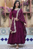 Striking Wine Color Georgette Festival Wear Gown With Dupatta