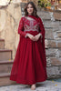 Lovable Maroon Pearl Work Georgette Event Wear Gown With Dupatta