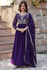 Fabulous Purple Pearl Work Georgette Reception Wear Gown With Dupatta
