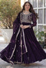 Winsome Wine Pearl Work Georgette Wedding Gown With Dupatta