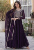 Winsome Wine Pearl Work Georgette Wedding Gown With Dupatta