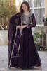 Winsome Wine Pearl Work Georgette Wedding Gown With Dupatta