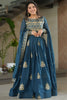Dazzling Teal Blue Sequins Georgette Festival Wear Gown With Dupatta