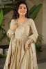 Charming Off-White Thread Embroidered Chinon Festival Wear Gown