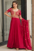 Beautiful Pink Zari Embroidered Silk Festival Wear Gown With Dupatta