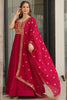 Beautiful Pink Zari Embroidered Silk Festival Wear Gown With Dupatta