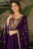 Stunning Purple Zari Embroidered Silk Engagement Wear Gown