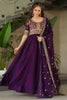 Stunning Purple Zari Embroidered Silk Engagement Wear Gown