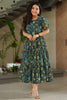Alluring Green Floral Printed Georgette Casual Wear Dress