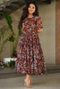 Ravishing Brown Floral Printed Georgette Casual Wear Dress