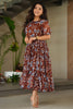 Ravishing Brown Floral Printed Georgette Casual Wear Dress