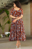 Ravishing Brown Floral Printed Georgette Casual Wear Dress