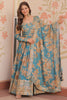 Glamorous Sky Blue Floral Printed Silk Event Wear Gown With Dupatta