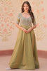 Spectacular Pista Green Bead Work Organza Event Wear Gown