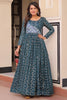 Dazzling Teal Blue Zari Weaving Cotton Event Wear Gown