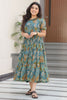 Glamorous Green Floral Printed Georgette Casual Wear Dress