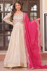 Astonishing Off-White Zari Weaving Silk Event Wear Gown With Dupatta