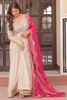 Astonishing Off-White Zari Weaving Silk Event Wear Gown With Dupatta