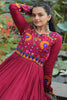 Pleasant Maroon Gamthi Work Rayon Festival Wear Gown