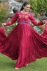 Pleasant Maroon Gamthi Work Rayon Festival Wear Gown