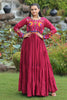 Pleasant Maroon Gamthi Work Rayon Festival Wear Gown