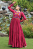 Pleasant Maroon Gamthi Work Rayon Festival Wear Gown