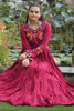 Pleasant Maroon Gamthi Work Rayon Festival Wear Gown