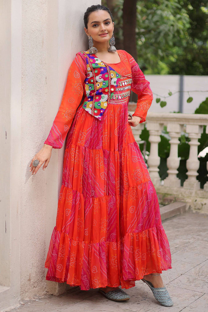 Captivating Pink Gamthi Work Georgette Navratri Wear Gown
