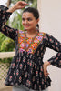 Tantalizing Maroon Patch Work Cotton Navratri Wear Peplum Top