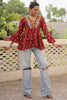 Alluring Maroon Kutchi Work Cotton Festival Wear Peplum Top
